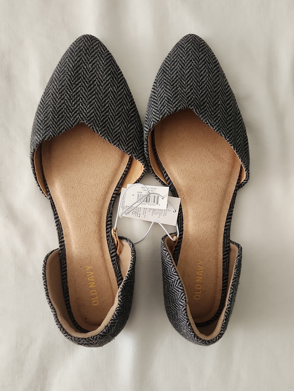 NWT Old Navy Gray Herringbone Pointed D'Orsay Flats